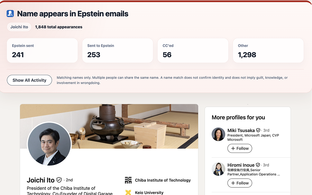 Chrome extension notice shown on a LinkedIn profile with archive activity counts